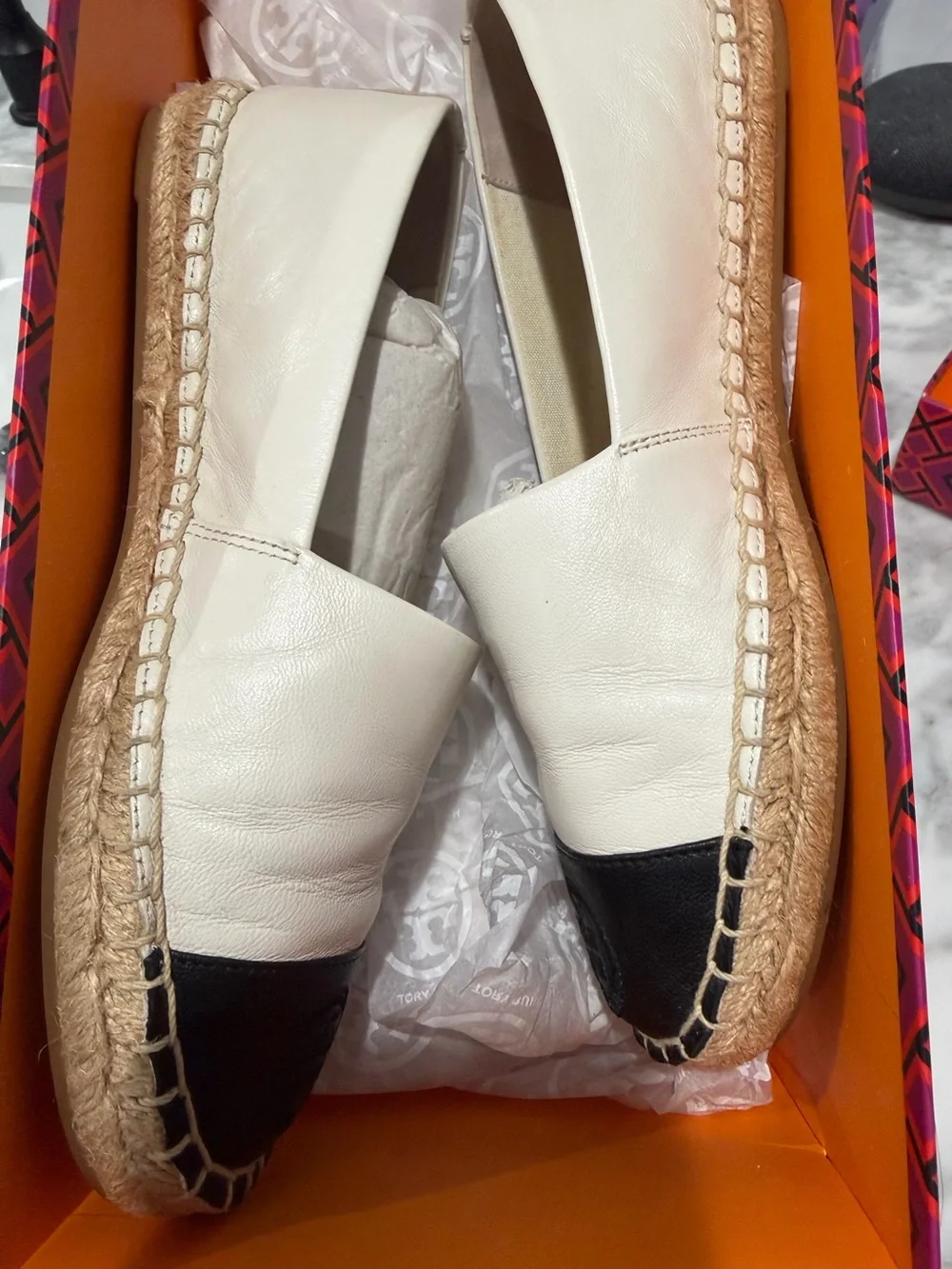 Tory Burch Two-Tone Leather Espadrille — Cream & Black